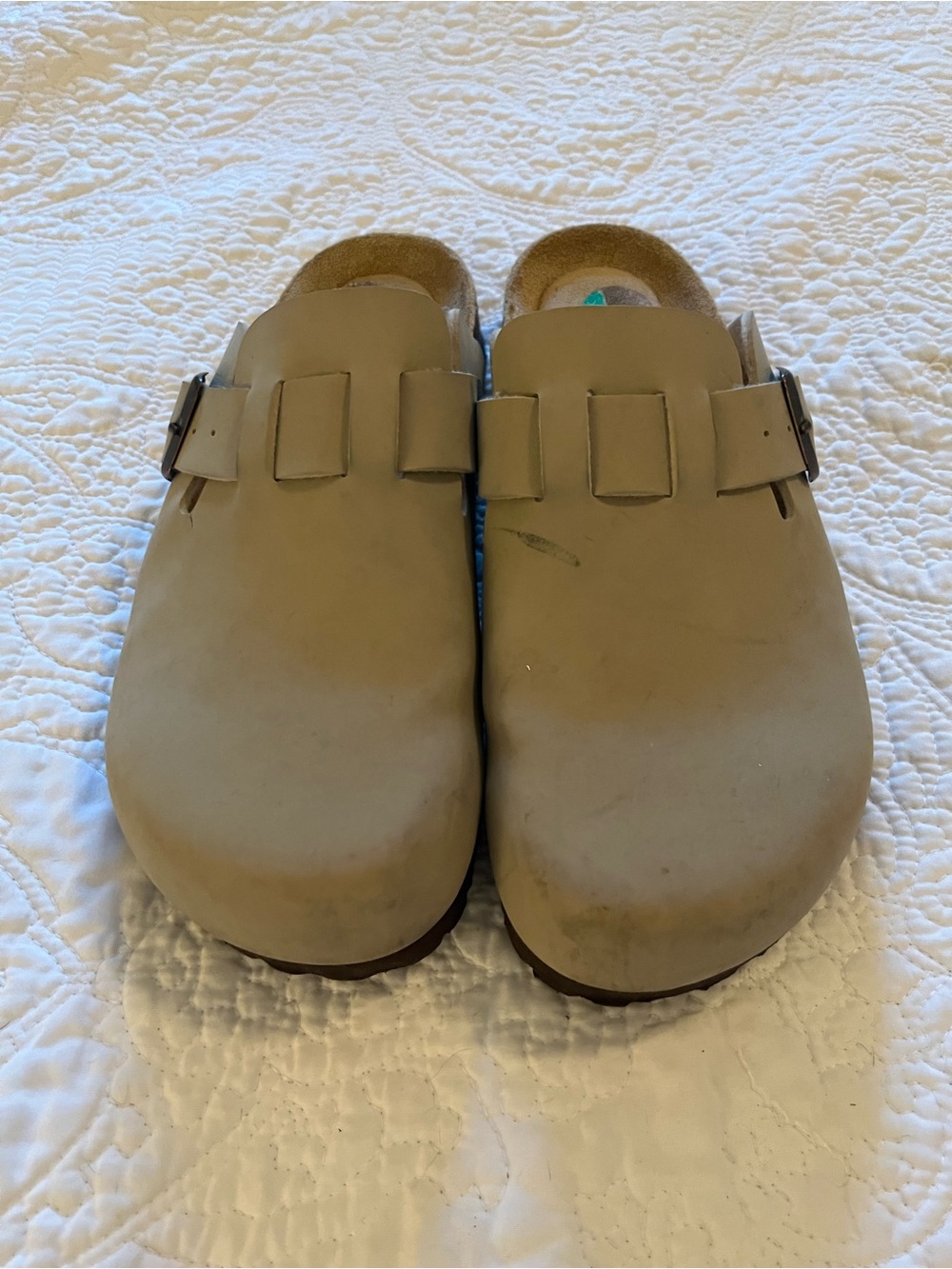Women's Tan Slip-On Clog Mule with Buckle Detail